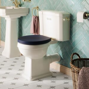 Trafalgar Close Coupled Toilet with Brushed Brass Flush - Excludes Seat