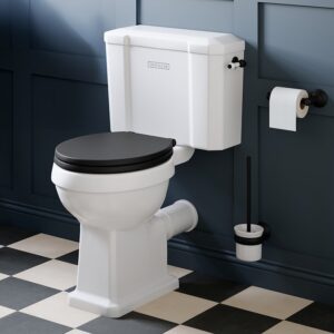 Trafalgar Close Coupled Traditional Toilet - White Ceramic WC with Matt Black Flush & Soft Close Seat
