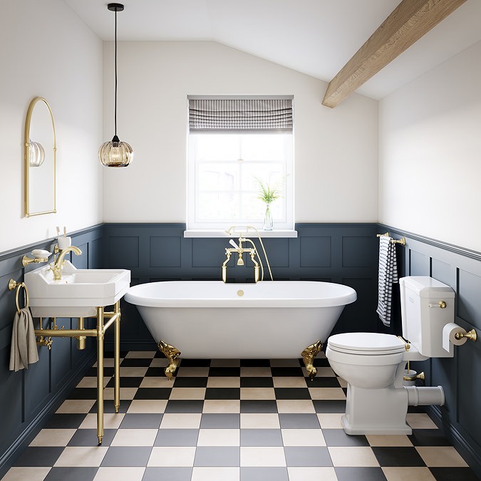 Trafalgar Close Coupled Traditional Toilet – White Ceramic WC with Brushed Brass Flush & Soft Close Seat - Image 5