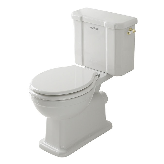 Trafalgar Close Coupled Toilet with Brushed Brass Flush - Excludes Seat - Image 4