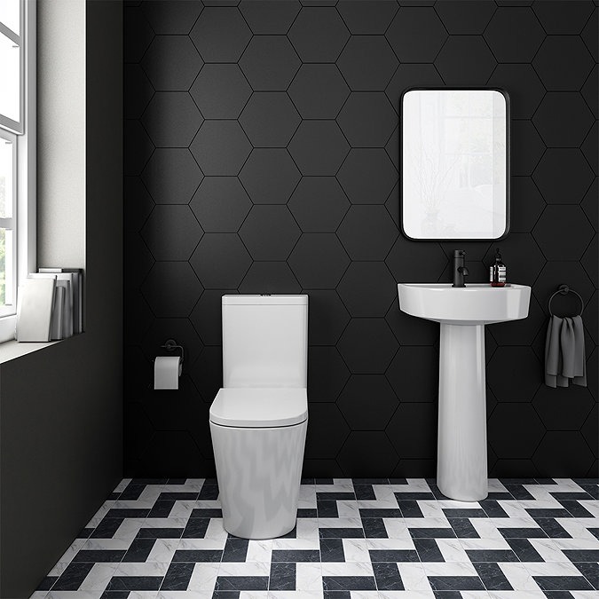 Arezzo Square Close Coupled Rimless Toilet with Soft Close Seat - Image 6