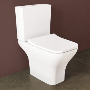 VitrA Evi Square Rimless Close Coupled Toilet - Open Back with Soft-Close Seat