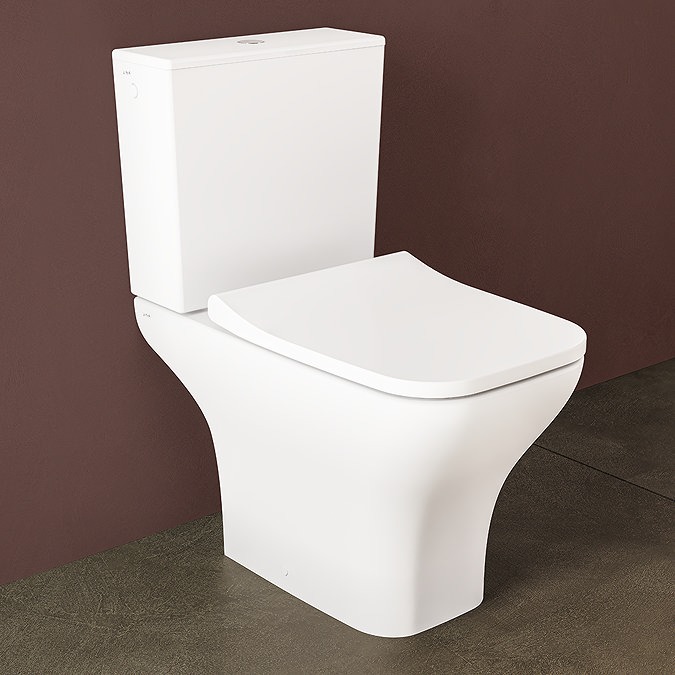 VitrA Evi Square Rimless Close Coupled Toilet - Open Back with Soft-Close Seat