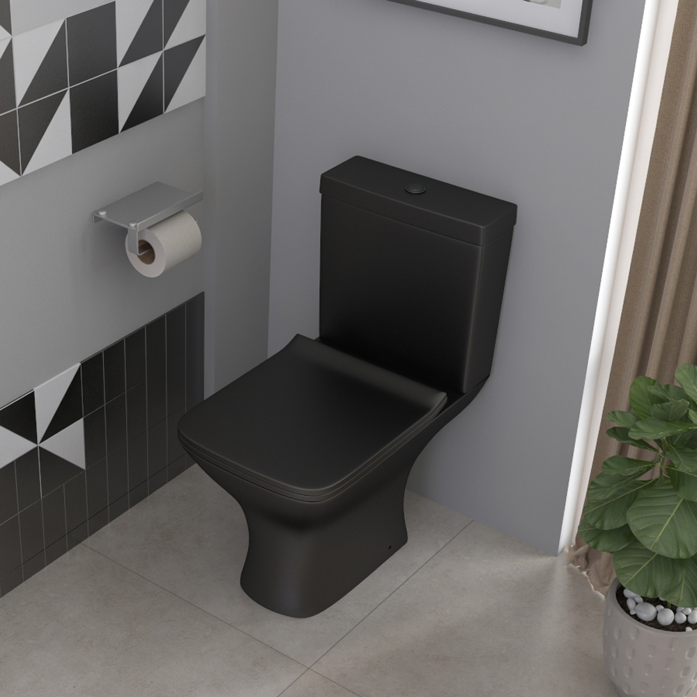 Venice Matt Black Modern Toilet + Soft Close Seat - Image 3