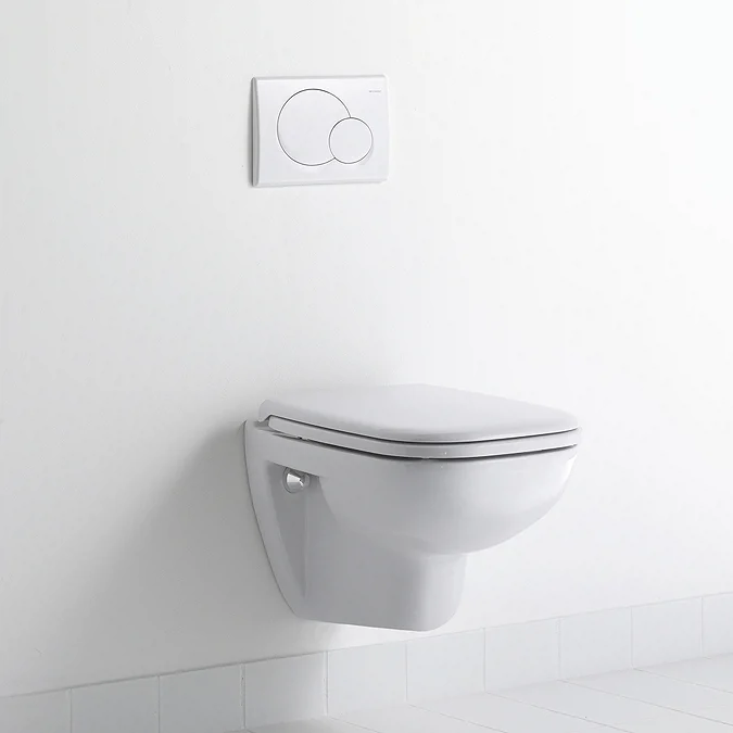 Duravit D-Code Compact HygieneGlaze Wall Hung Toilet + Seat - Fizzy Bath