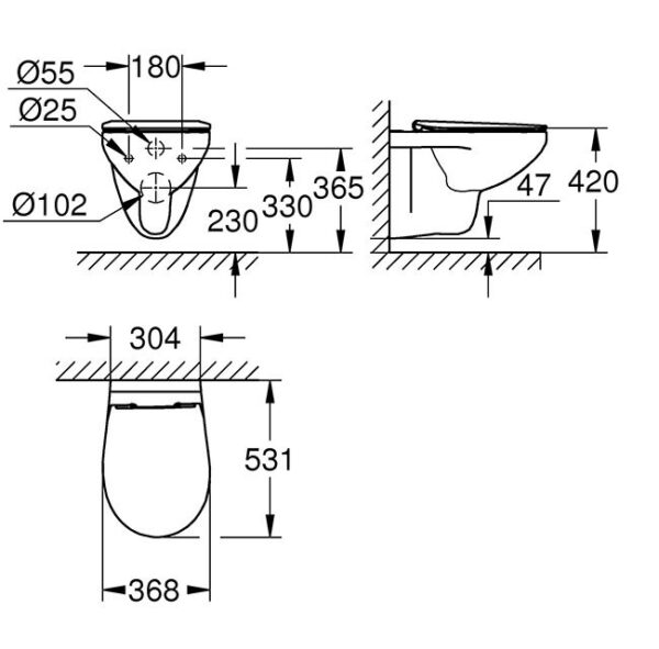 Grohe Bau Rimless Wall Hung Toilet with Slim Soft Close Seat - Fizzy Bath
