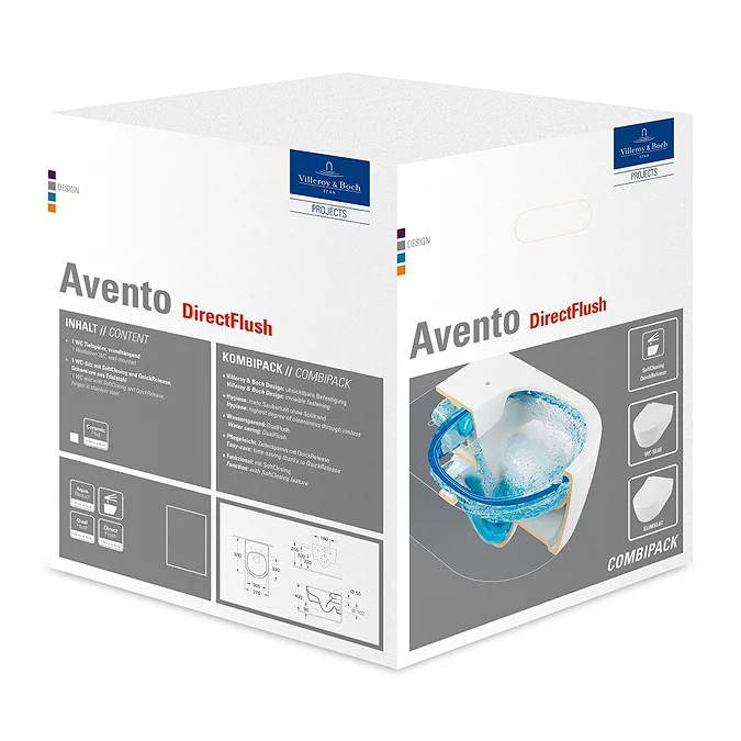 Villeroy and Boch Avento DirectFlush Rimless Wall Hung Toilet w/ Soft Close Seat - Image 6