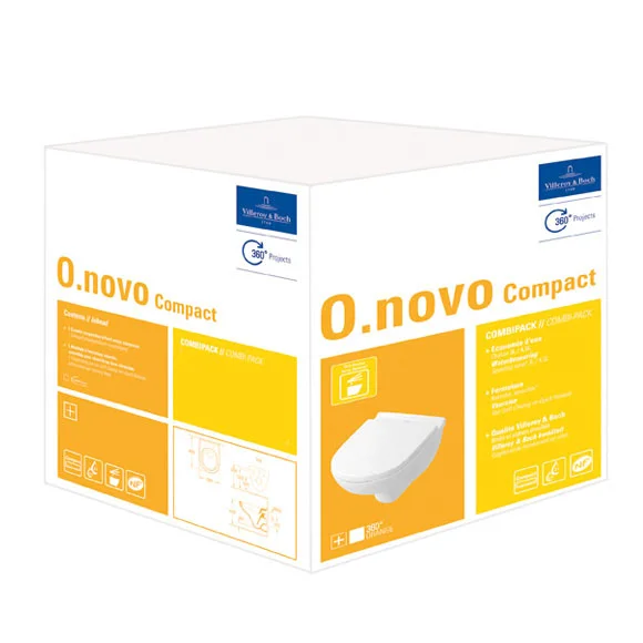 Villeroy and Boch O.novo Compact Wall Hung Toilet + Soft Close Seat - Image 2