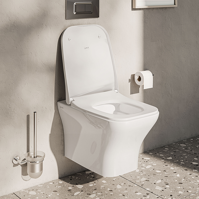 VitrA Evi Square Wall Hung Rimless Toilet with Soft-Close Seat - Image 2