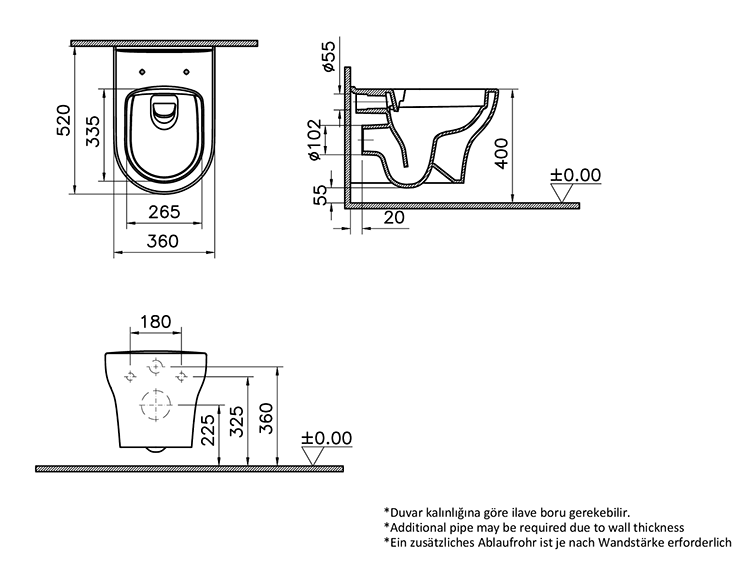 VitrA Zentrum Smooth Flush Rimless Wall Hung Toilet + Seat (Open Fixation) - Image 2