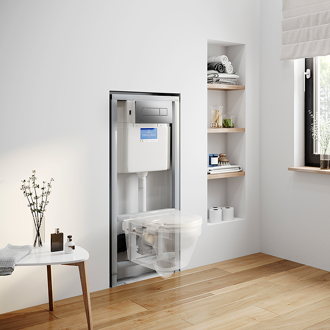 Villeroy & Boch Viconnect Pro Toilet Frame with Chrome Flush Plate + Architectura Compact Rimless Toilet - Image 5