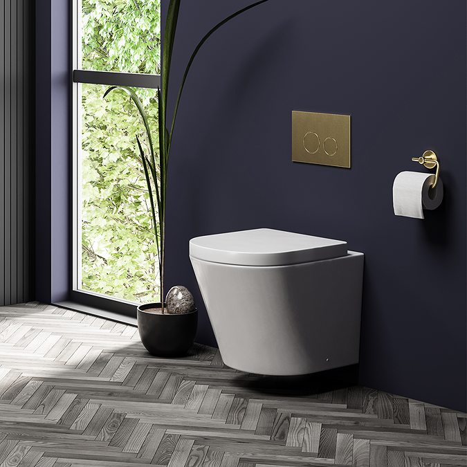 Arezzo Complete Wall Hung Toilet Set - Brushed Brass Flush - Image 3
