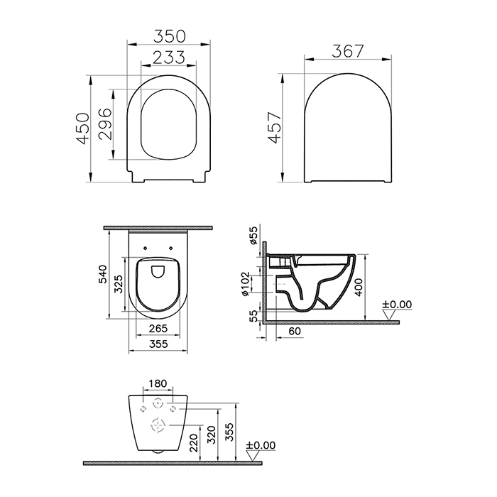 VitrA Evi Round Rimless Toilet with Soft-Close Seat + Concealed WC Dual Flush Cistern with Wall Hung Frame (Brushed Gold Flush Plate) - Image 2
