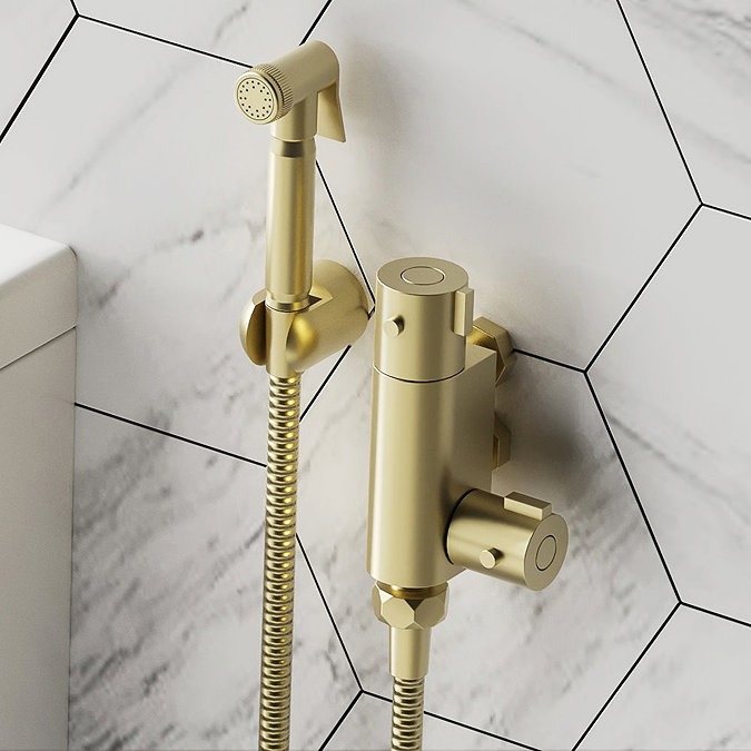 Arezzo BTW Close Coupled Toilet with Brushed Brass Douche Kit and Soft Close Seat - Image 5