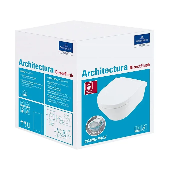 Villeroy and Boch Architectura DirectFlush Rimless Wall Hung Toilet + Soft Close Seat - Image 3