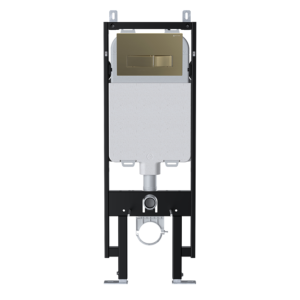 Viva Skylo Ultra Slim Wall Hung Frame With Ultra24 Brushed Brass Dual Flush Plate - Square Buttons