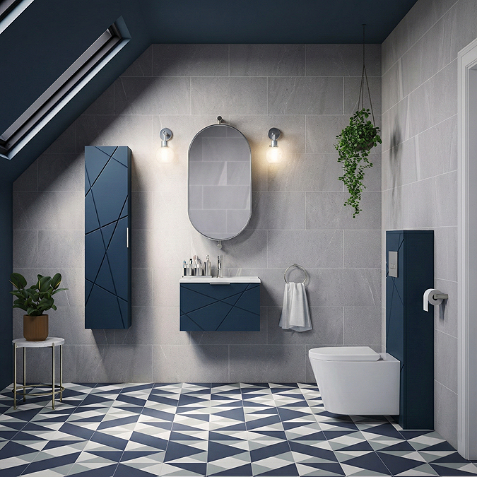 Voyage Tall WC Toilet Unit with Concealed Cistern Frame, Wall Hung Pan & Chrome Flush Plate - Indigo Blue - Image 7