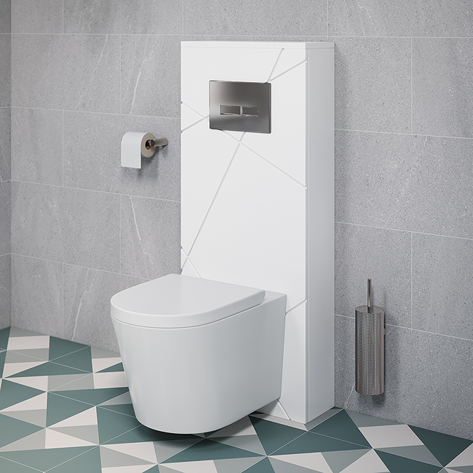 Voyage Tall WC Toilet Unit with Concealed Cistern Frame, Wall Hung Pan & Chrome Flush Plate - Arctic White - Image 11