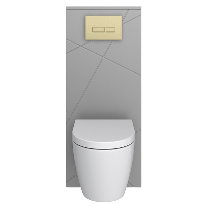 Voyage Tall WC Toilet Unit with Concealed Cistern Frame, Wall Hung Pan & Brushed Brass Flush Plate - Cool Grey - Image 7