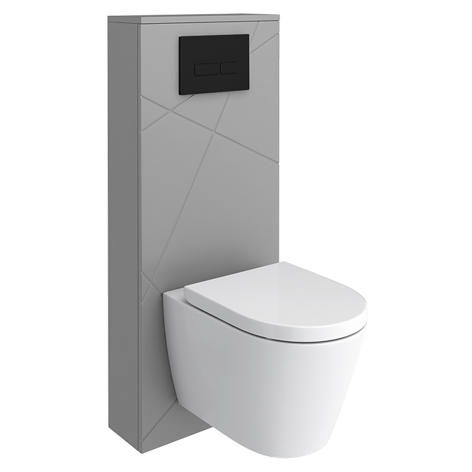 Voyage Tall WC Toilet Unit with Concealed Cistern Frame, Wall Hung Pan & Matt Black Flush Plate - Cool Grey - Image 3