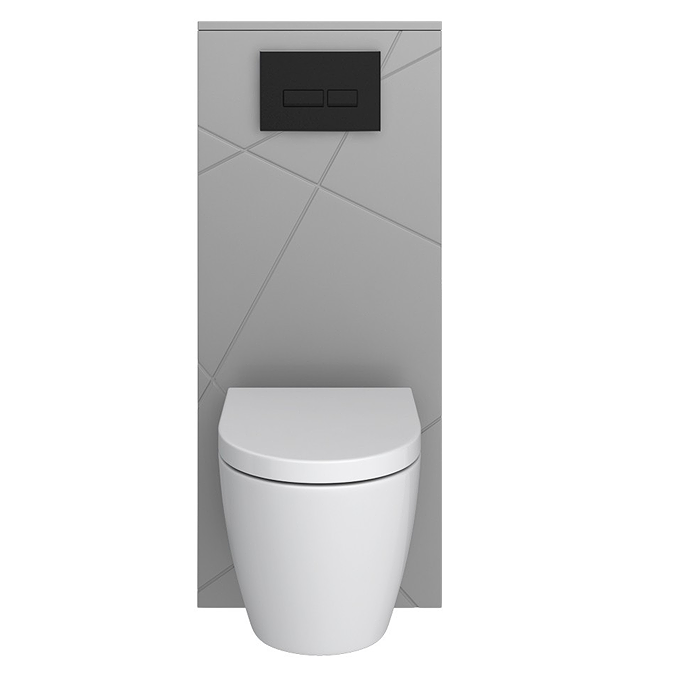 Voyage Tall WC Toilet Unit with Concealed Cistern Frame, Wall Hung Pan & Matt Black Flush Plate - Cool Grey - Image 5