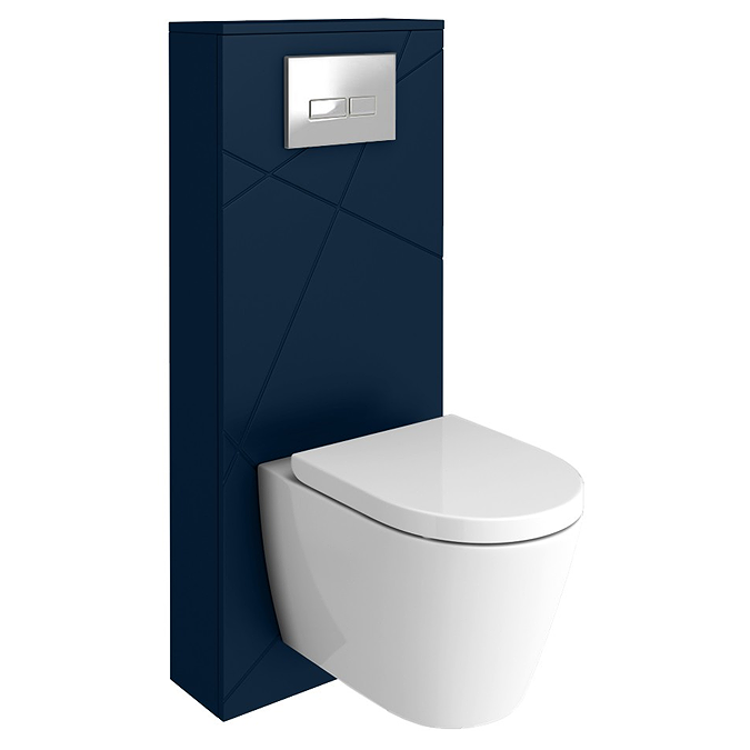 Voyage Tall WC Toilet Unit with Concealed Cistern Frame, Wall Hung Pan & Chrome Flush Plate - Indigo Blue - Image 8