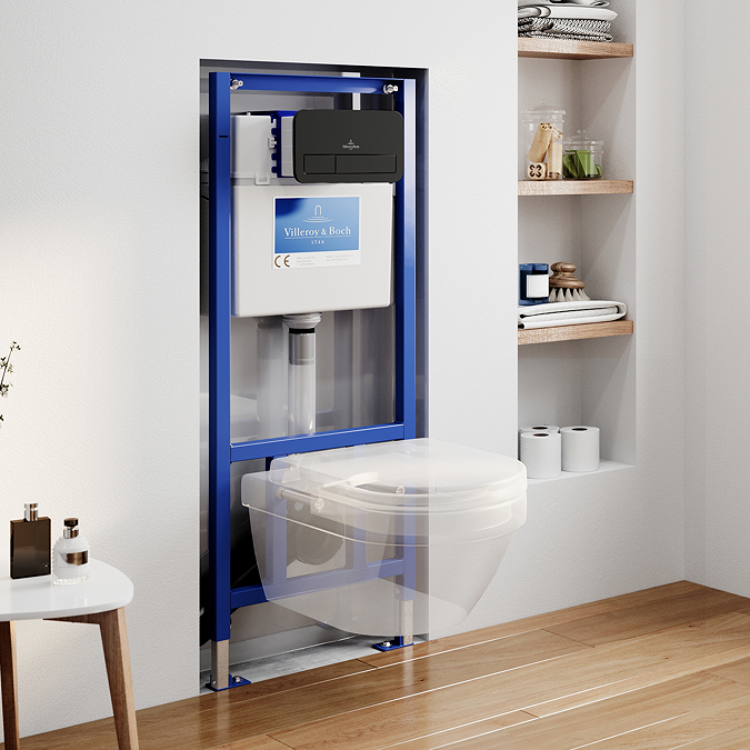 Villeroy & Boch ViPro 2.0 Toilet Frame with Matt Black Flush Plate + Architectura Round Wall Hung Toilet - Image 10