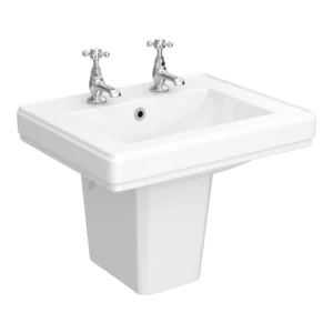 Chatsworth 580mm Square Basin with Semi Pedestal (2 Tap Hole)