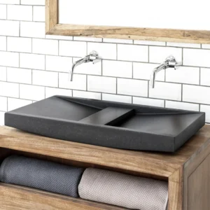 Arezzo Stone Black Terrazzo Effect Twin Rectangular Counter Top Basin (700 x 385mm)
