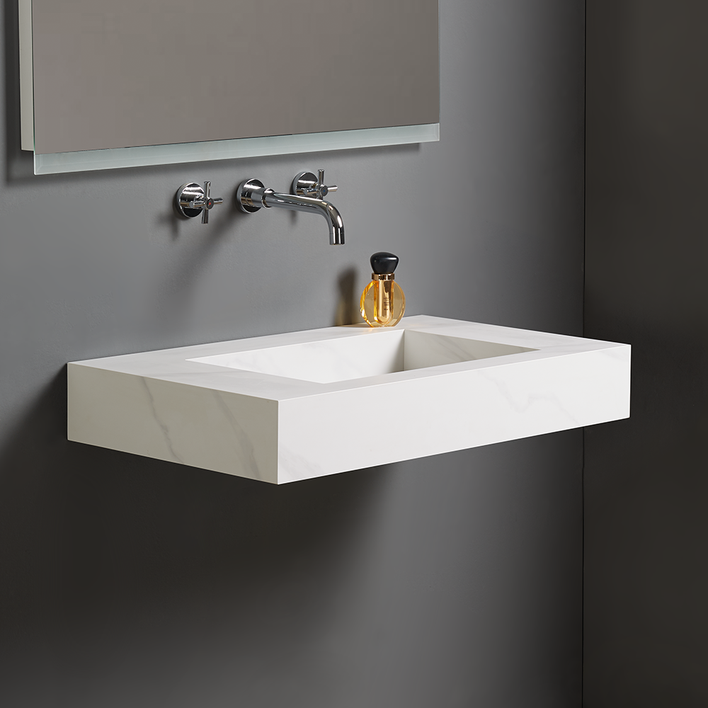 Arezzo Wall Hung Sintered Stone Basin 800 x 460mm - White Marble
