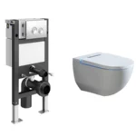 Cruze Wall Hung Smart Toilet + Compact Top/Front Flush Toilet Frame with Chrome Flush - Round Buttons