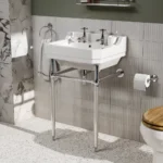 Trafalgar 560mm Basin with Upstand and Traditional Chrome Wash Stand 2 Tap Hole