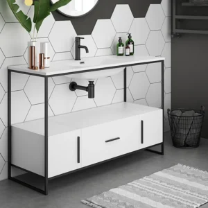 Venice 1200 Black Frame Basin Washstand incl. Solid Stone Basin