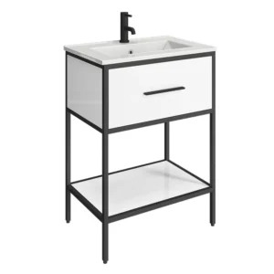 Venice Matt Black 600mm Framed Washstand and Basin incl. Tap + Waste