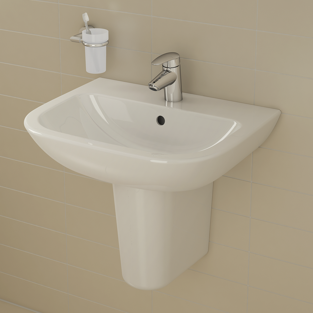 VitrA S20 Wall Mounted Basin and Half Pedestal - 1 Tap Hole - Image 5