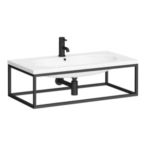 Arezzo 900 Wall Hung Basin with Matt Black Towel Rail Frame
