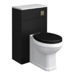Alchemy 500mm Matt Black WC Unit with Granite Lid & Back to Wall Toilet Set - Antique Brass Flush