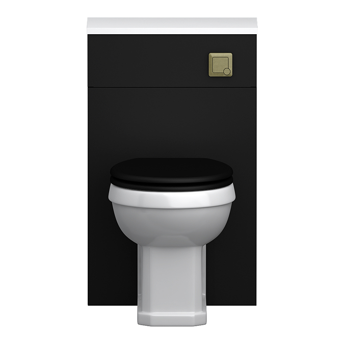 Alchemy 500mm Matt Black WC Unit with Granite Lid & Back to Wall Toilet Set - Antique Brass Flush - Image 5