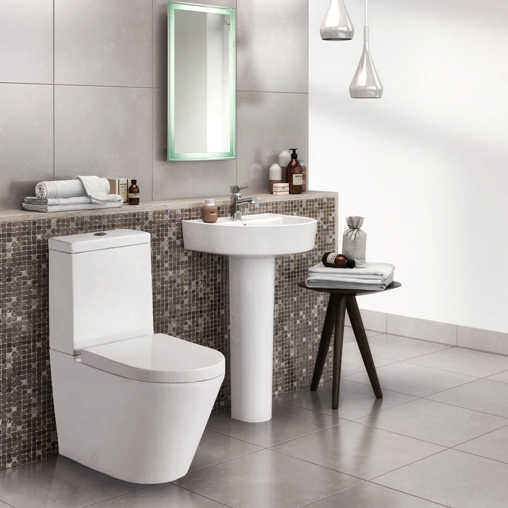 Arezzo 520mm Round Basin with 1 Tap Hole & Full Pedestal – Gloss White - Image 2