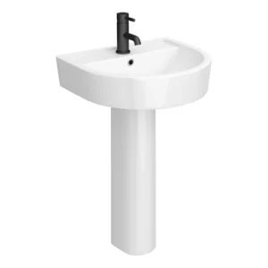 Arezzo 520mm Round Basin with 1 Tap Hole & Full Pedestal – Gloss White