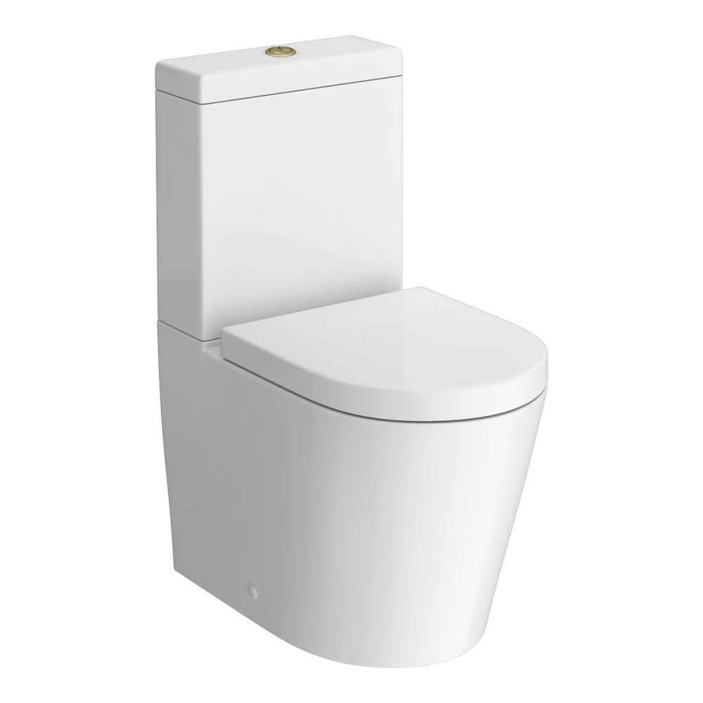 Arezzo BTW Close Coupled Toilet with Soft Close Seat (Brushed Brass Flush + Hinges) - Image 2