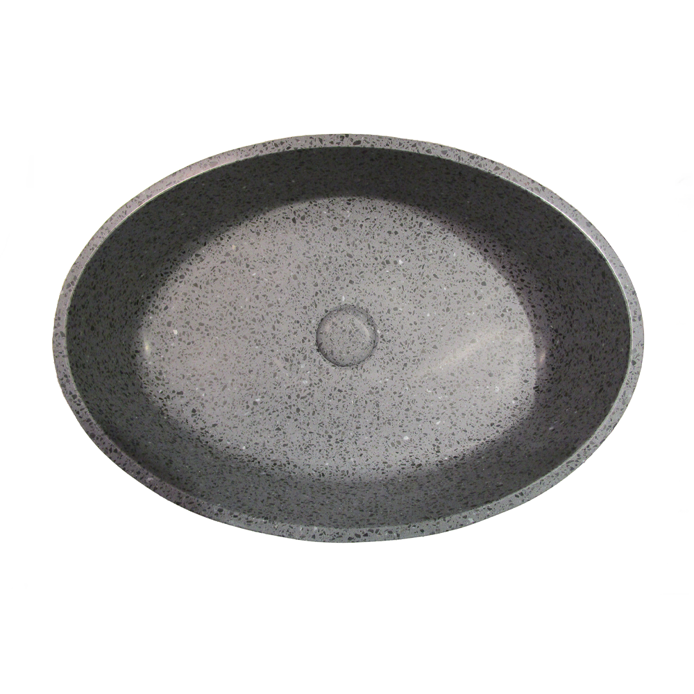Arezzo Stone Grey Terrazzo Oval Counter Top Basin (500 x 350mm) with Waste - Image 4
