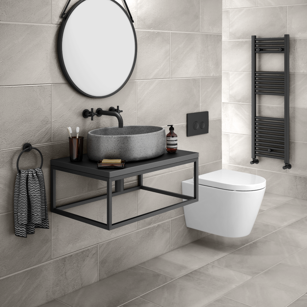 Arezzo Stone Grey Terrazzo Oval Counter Top Basin (500 x 350mm) with Waste - Image 2