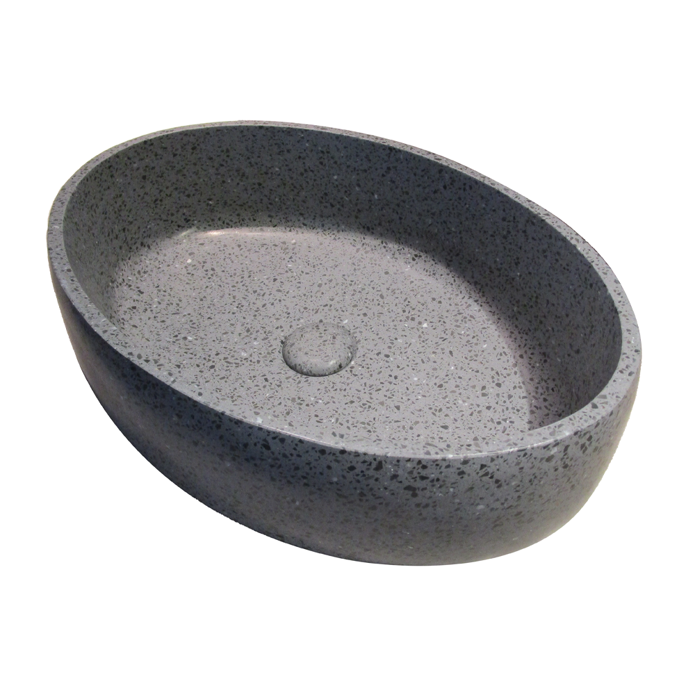 Arezzo Stone Grey Terrazzo Oval Counter Top Basin (500 x 350mm) with Waste - Image 3