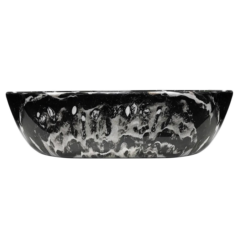Arezzo 455 x 325mm Curved Rectangular Counter Top Basin - Gloss Black Marble Effect - Image 4