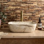 Arezzo 455 x 325mm Curved Rectangular Counter Top Basin - Gloss Marble Effect