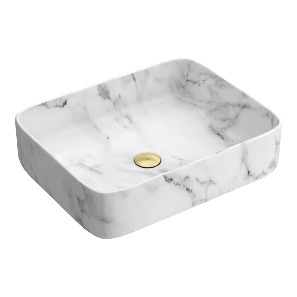 Arezzo 500 x 390mm Curved Rectangular Counter Top Basin - Gloss White Marble Effect - Image 2