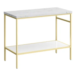 Arezzo 1010 White Marble Effect Worktop with Brushed Brass Framed Washstand