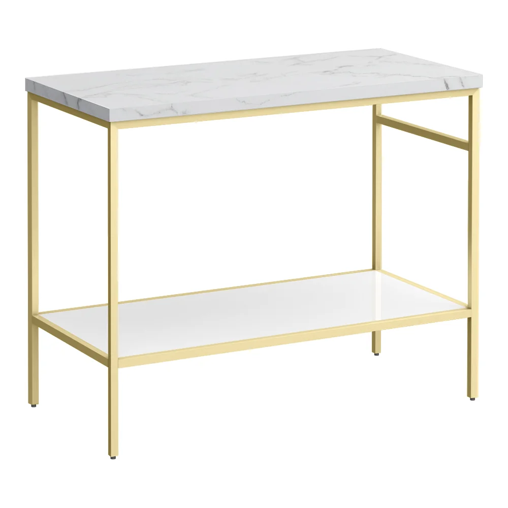 Arezzo 1010 White Marble Effect Worktop with Brushed Brass Framed Washstand