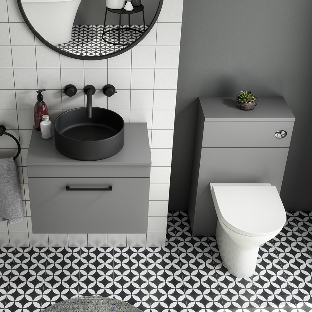 Arezzo Matt Black Round Countertop Basin - 300mm Diameter - Image 3